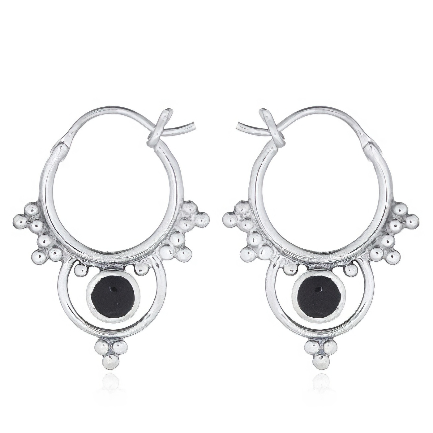 Stunning Boho Hoop Reconstituted Black Stone 925 Silver Earrings by BeYindi 
