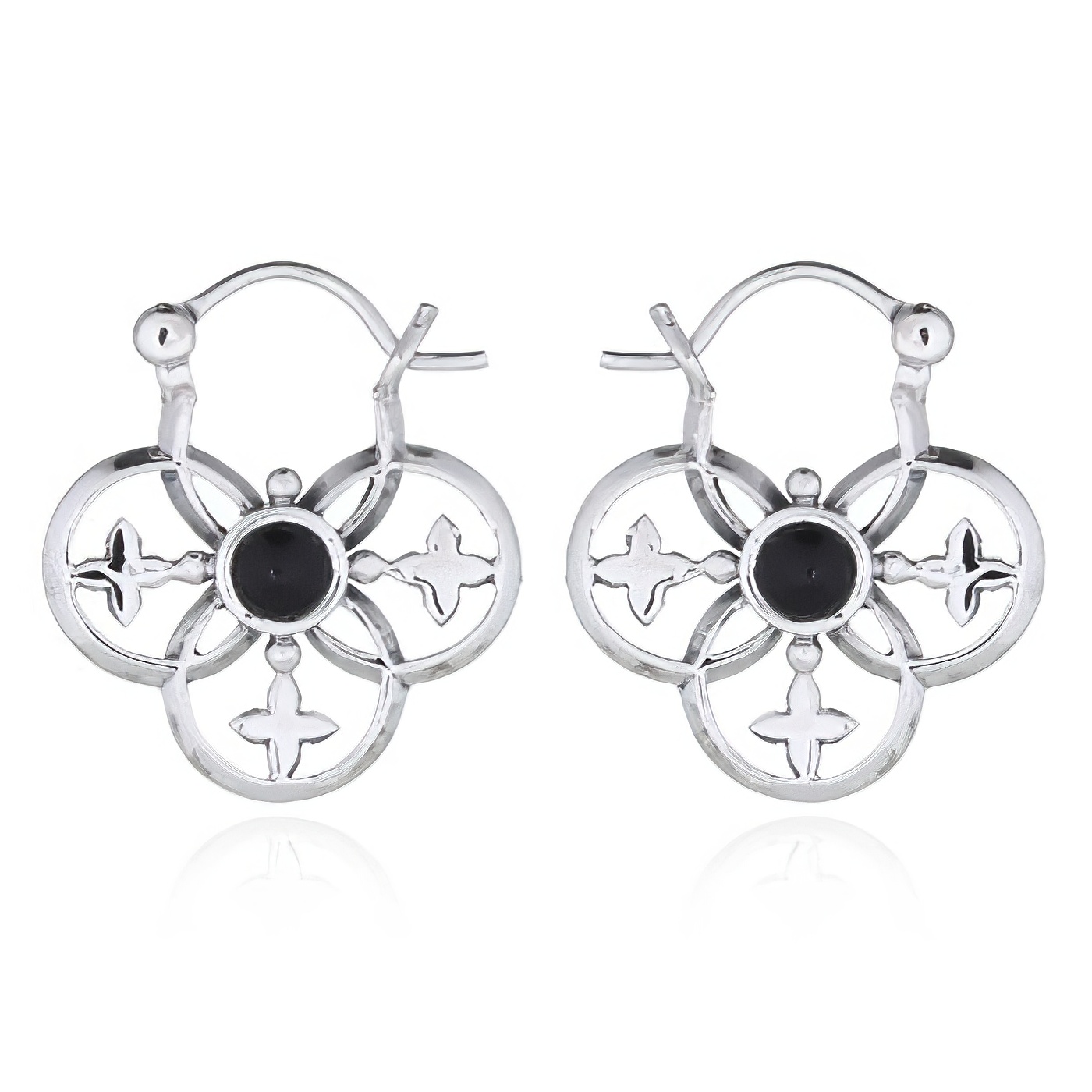 Ace Of Clubs Reconstituted Black Stone Hoop Earrings 925 Silver by BeYindi 