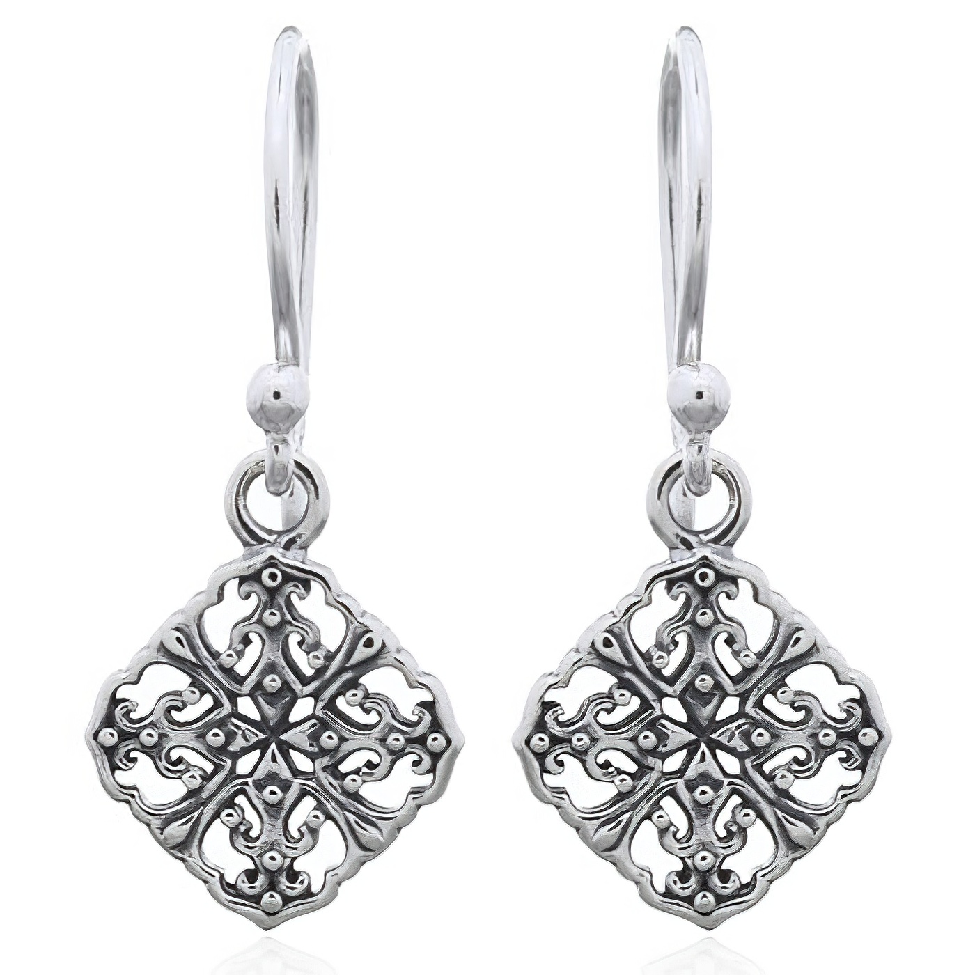 Filigree Semi-Diamond Shaped Dangle Earrings 925 Silver by BeYindi 