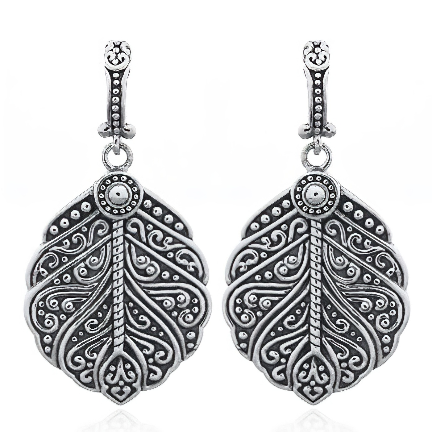 Exquisite Ornate Textured Leaf 925 Silver Stud Earrings by BeYindi 