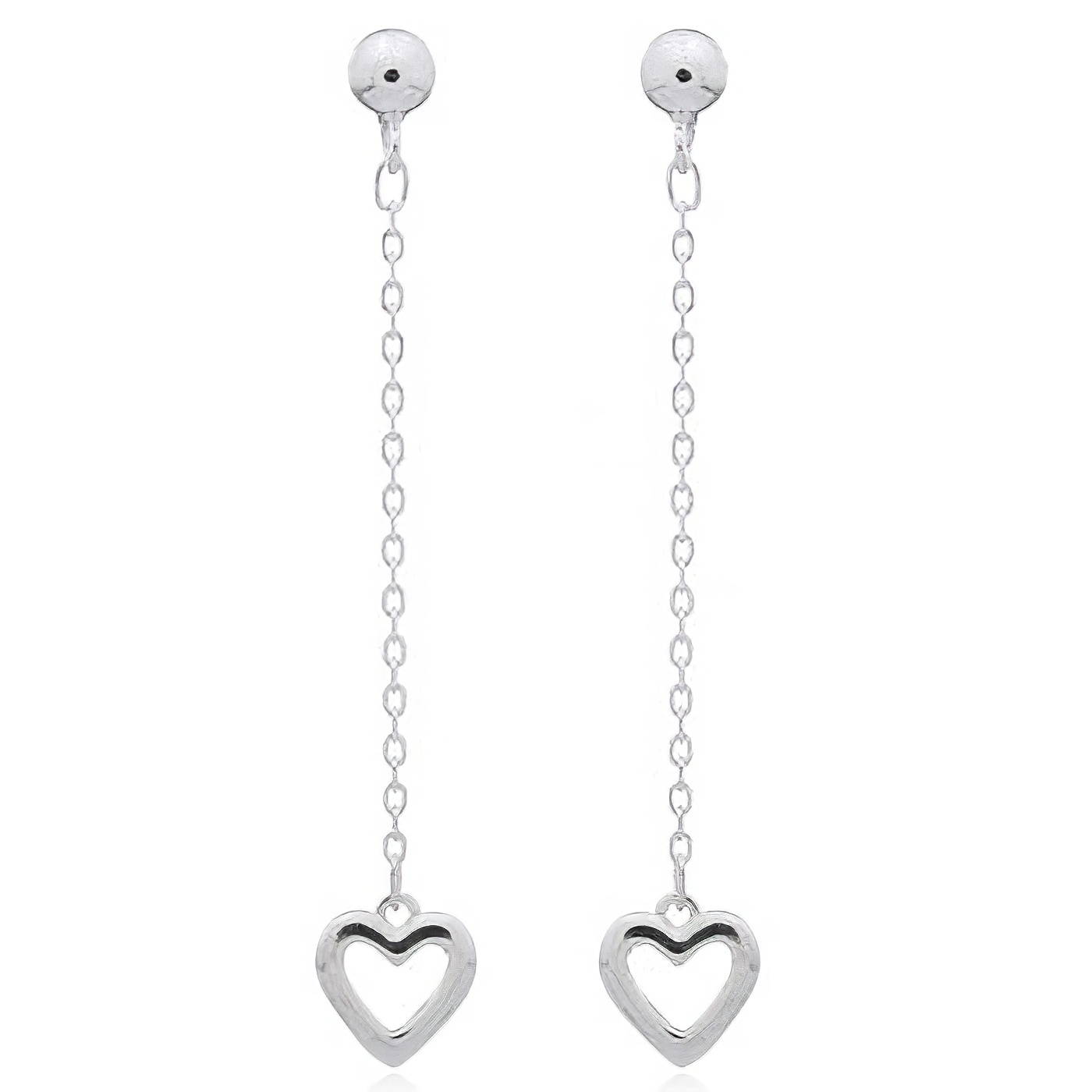 Long Chain Heart Charm 925 Silver Stud Earrings by BeYindi 