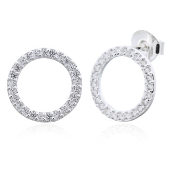 Elegant Circle Cubic Zirconia Stud Earrings 925 Silver by BeYindi 