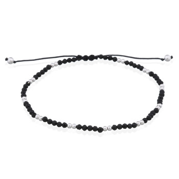 Simply Attractive Black Agate Polyester Bracelet With Silver Spheres by BeYindi 