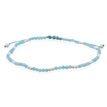 Natural Amazonite Stone With 925 Silver Spheres Polyester Bracelet by BeYindi 