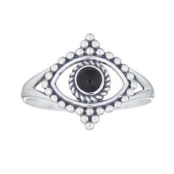 Extraordinary Eye Figured Black Stone Woman Ring 925 Silver by BeYindi 