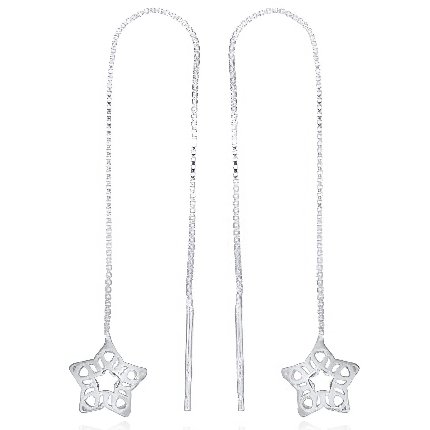 Decorated Petit Star Threader 925 Silver Earrings by BeYindi 