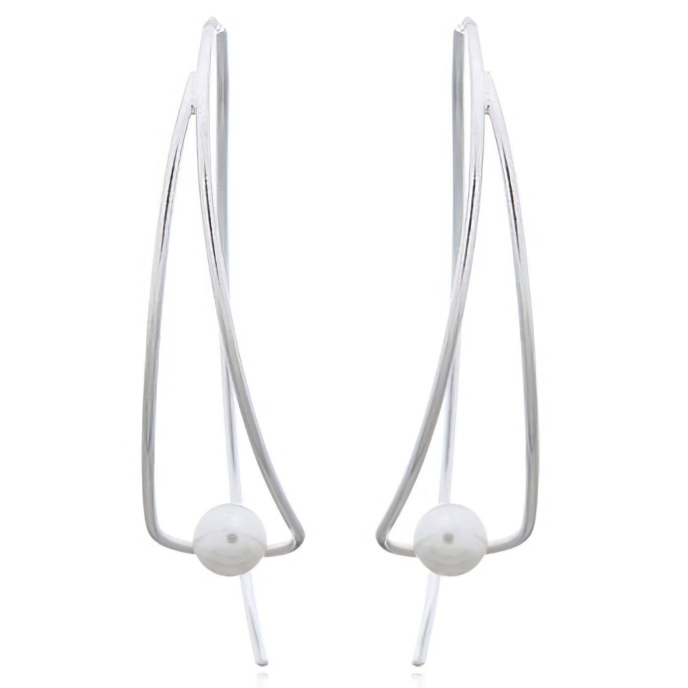 Elongated Teardrop With Shell Pearl 925 Silver Earrings by BeYindi 