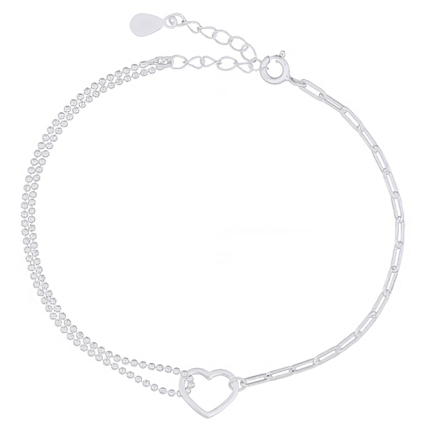 Heart Centered In Bead And Paperclip Chain Bracelet 925 Silver by BeYindi 