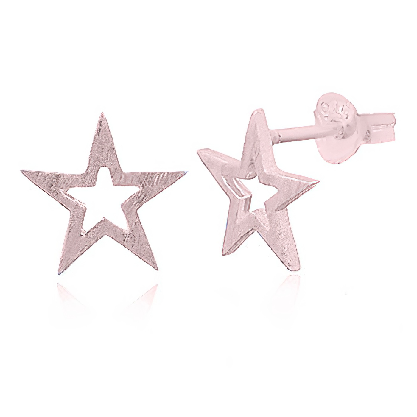 Brushed Silver Star Earrings Rose Gold Plated by BeYindi 
