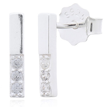 Mini Thin Bar with White Cubic Zirconia Stud Earrings 925 Silver by BeYindi 