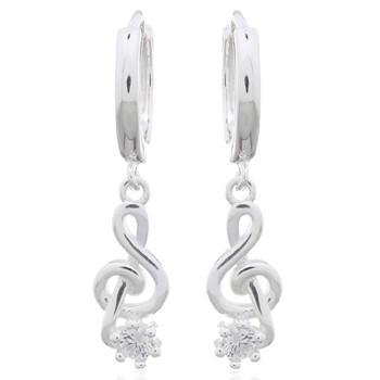 Treble Clef Note With CZ Huggie Earrings 925 Silver by BeYindi 