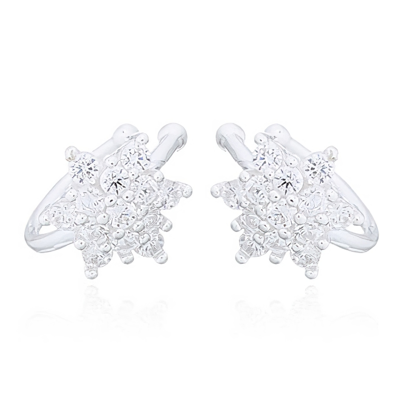 CZ White Flower Silver Plated 925 Wire Cuff Earrings by BeYindi 