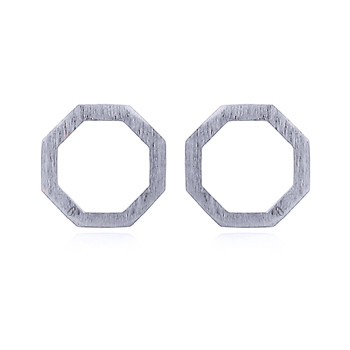 Octagon Brushed Silver Plated Stud Earrings by BeYindi 