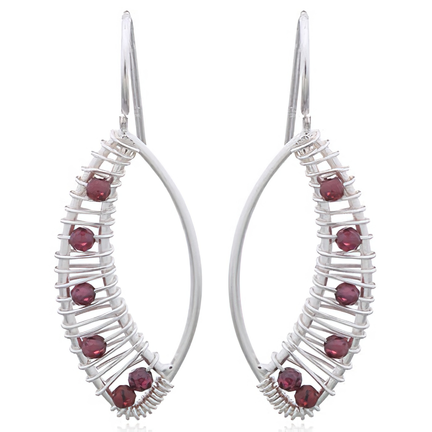 Embellished Marquise 925 Silver With Garnet Drop Earrings by BeYindi 