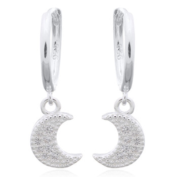 925 Sterling Silver Huggie With CZ Crescent Moon Earrings by BeYindi 
