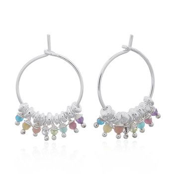 Multi-colored Natural Stones Hoop Earrings 925 Silver by BeYindi 