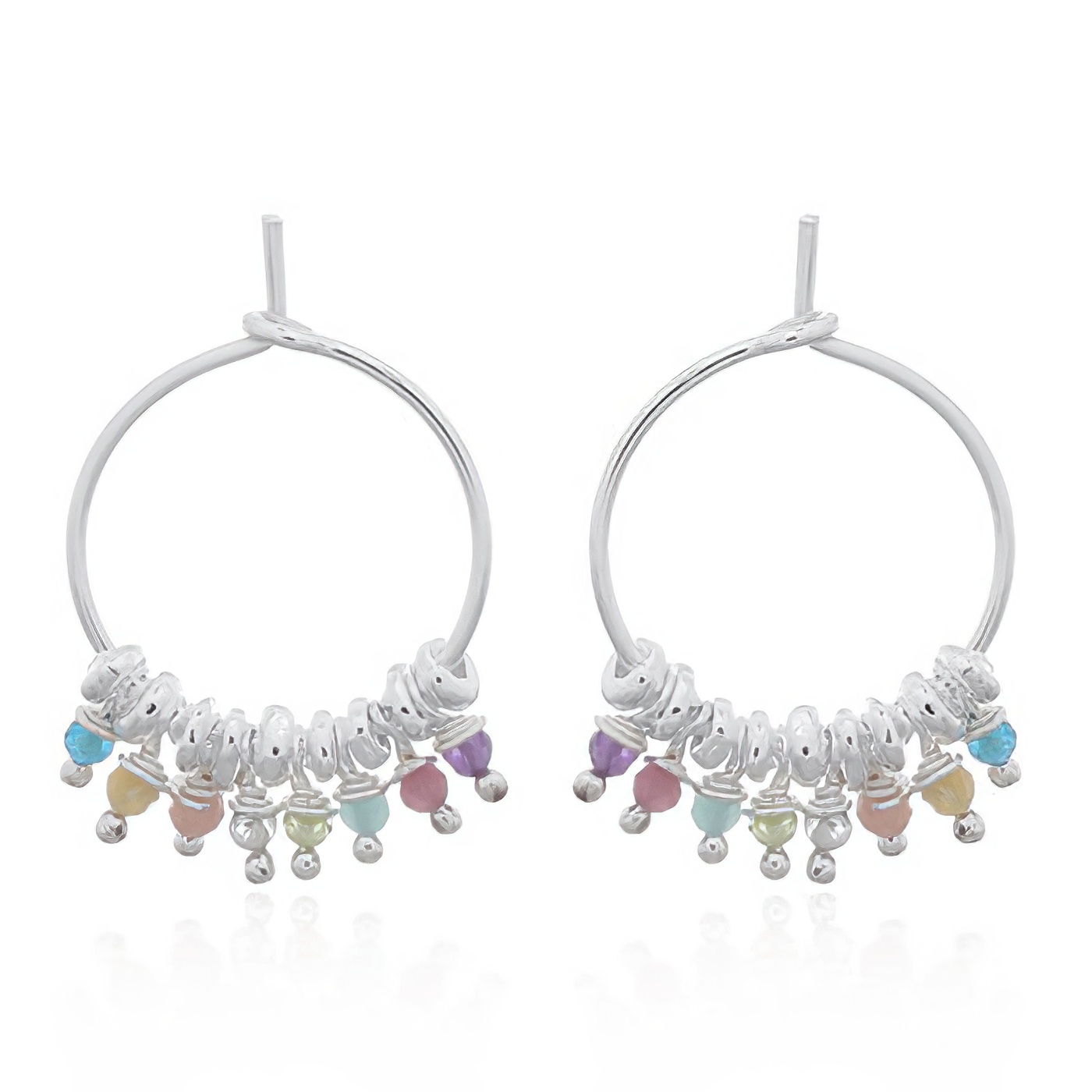 Multi-colored Natural Stones Hoop Earrings 925 Silver by BeYindi 