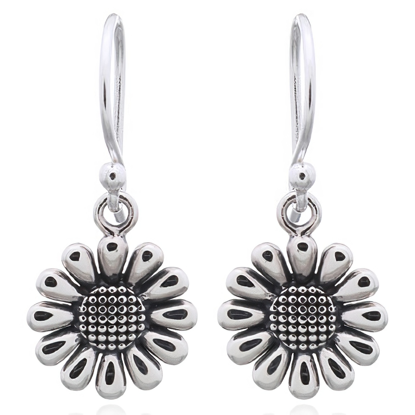 Minimalist Detailed Daisy Flower Dangle Earrings 925 Silver by BeYindi 