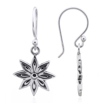 Pointed Eight Petal Flower Sterling Silver Dangle Earrings by BeYindi 