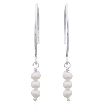 Simply Elegant Freshwater Pearl Dangle 925 Silver Earrings by BeYindi 