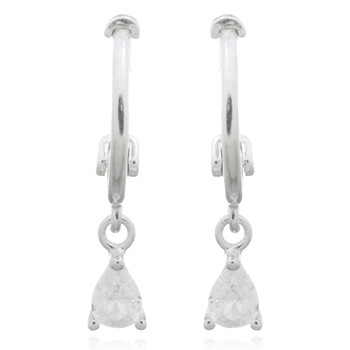 Teardrop CZ White 925 Silver Huggie Hoop Earrings by BeYindi 