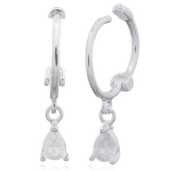 Teardrop CZ White 925 Silver Huggie Hoop Earrings by BeYindi 2