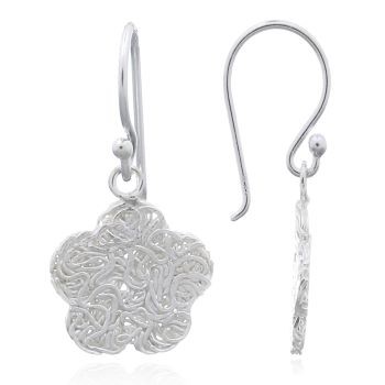 Wire stamped Flower 925 Silver Dangle Earrings by BeYindi 