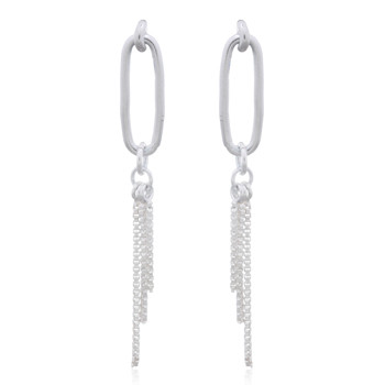 Elegant Oval Tassel Stud Earrings 925 Silver by BeYindi 