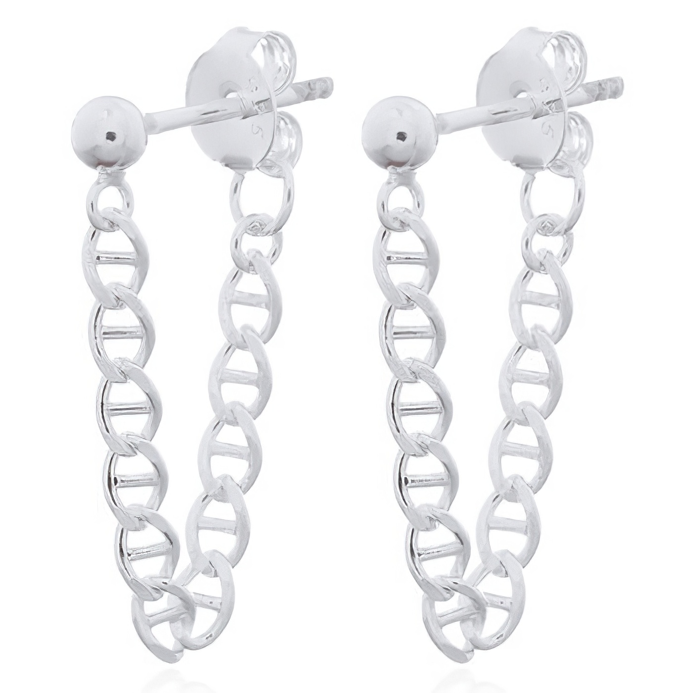 Chain Linked Stud Earrings 925 Sterling Silver by BeYindi 
