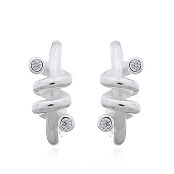 Spring Wire With CZ Hoop Stud Earrings 925 Silver by BeYindi 