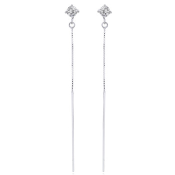 Simply Elegant CZ Long Bar Drop 925 Silver Stud Earrings by BeYindi 