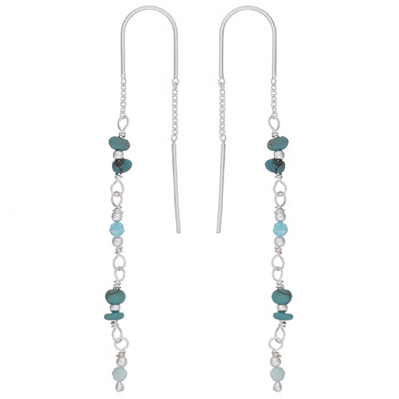 Simply Alluring Turquoise With Amazonite Threader earrings 925 Silver by BeYindi 