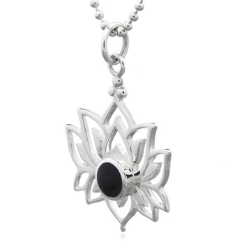 Reconstituted Black Stone Lotus Lay Out Silver Pendant by BeYindi 