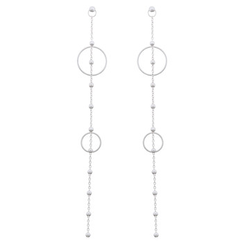 Long Bead Chain And Hoop Rings 925 Silver Stud Earrings by BeYindi 