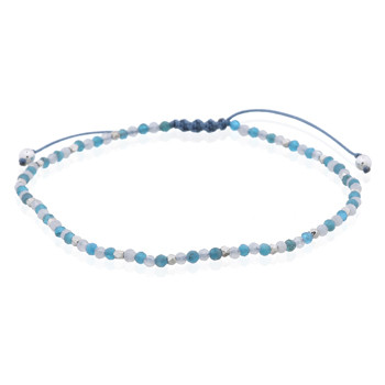 Blue Apatite And Rainbow Moonstone With 925 Silver Polyester Bracelet by BeYindi 