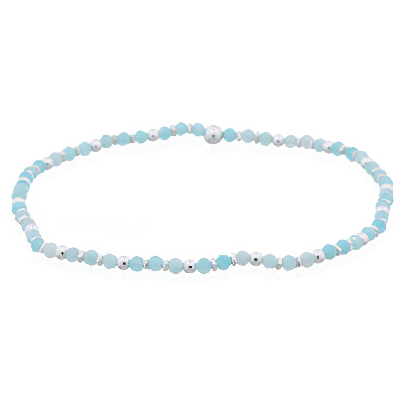 Amazonite With Round Beads Silver Spacer Stretchable Bracelet by BeYindi 
