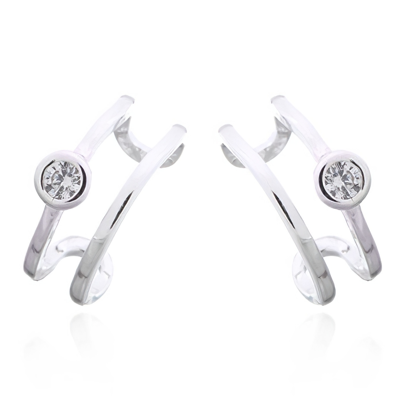 Double Loop With Cubic Zirconia 925 Silver Cuff Earrings by BeYindi 
