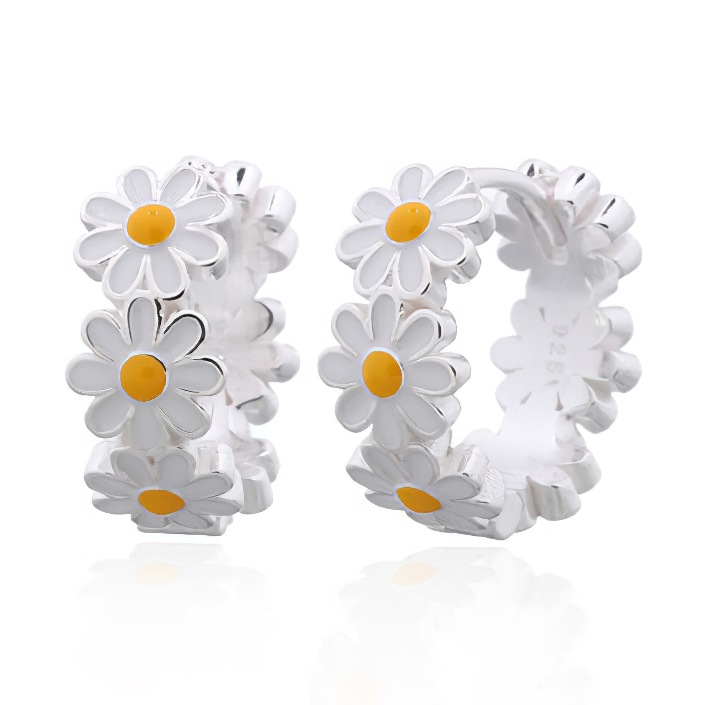 Pretty Delightful Flower Enamel Huggie Earrings 925 Silver by BeYindi 