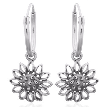 Sunflower Hoop Earrings 925 Sterling Silver by BeYindi 