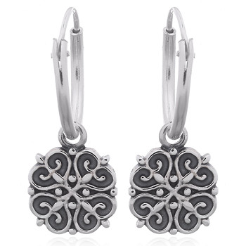 Floral Ajoure Antiqued 925 Silver Hoop Earrings by BeYindi 