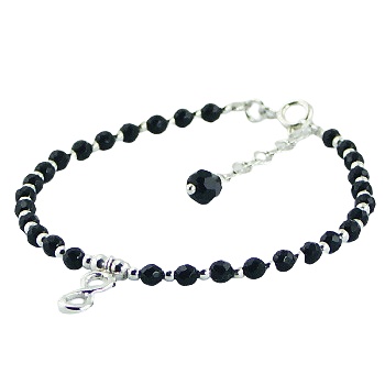 Infinity Bracelet Faceted Black Agate and Round Silver Beads by BeYindi 3