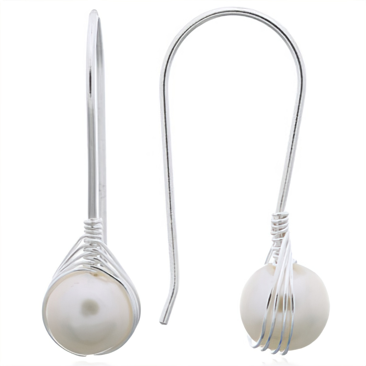 925 Silver Wire Wrapped Dainty Shell Pearl Drop Earrings by BeYindi 