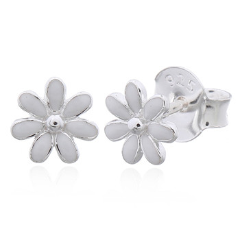 Lovely Mini White Enamel Flower 925 Silver Stud Earrings by BeYindi 