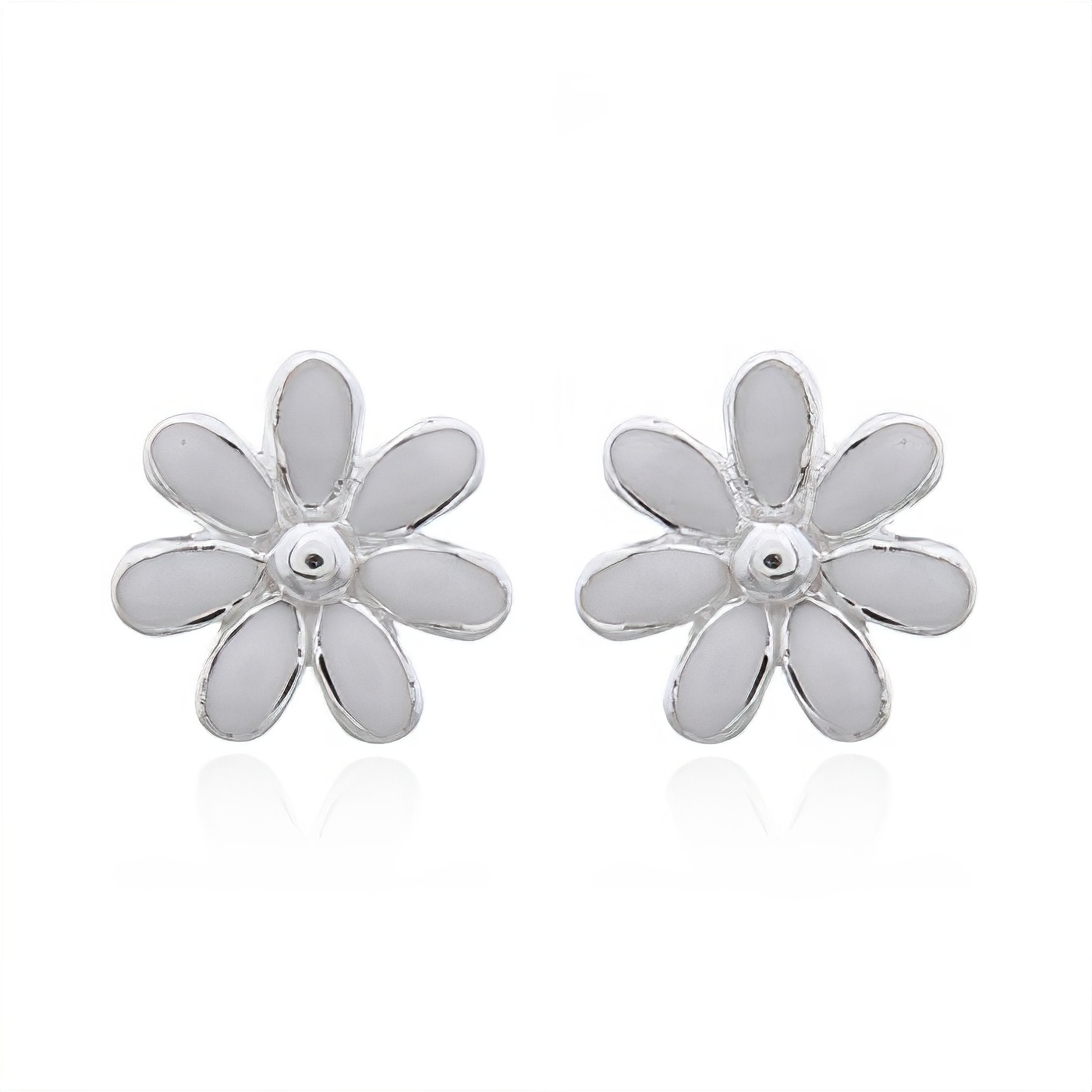 Lovely Mini White Enamel Flower 925 Silver Stud Earrings by BeYindi 