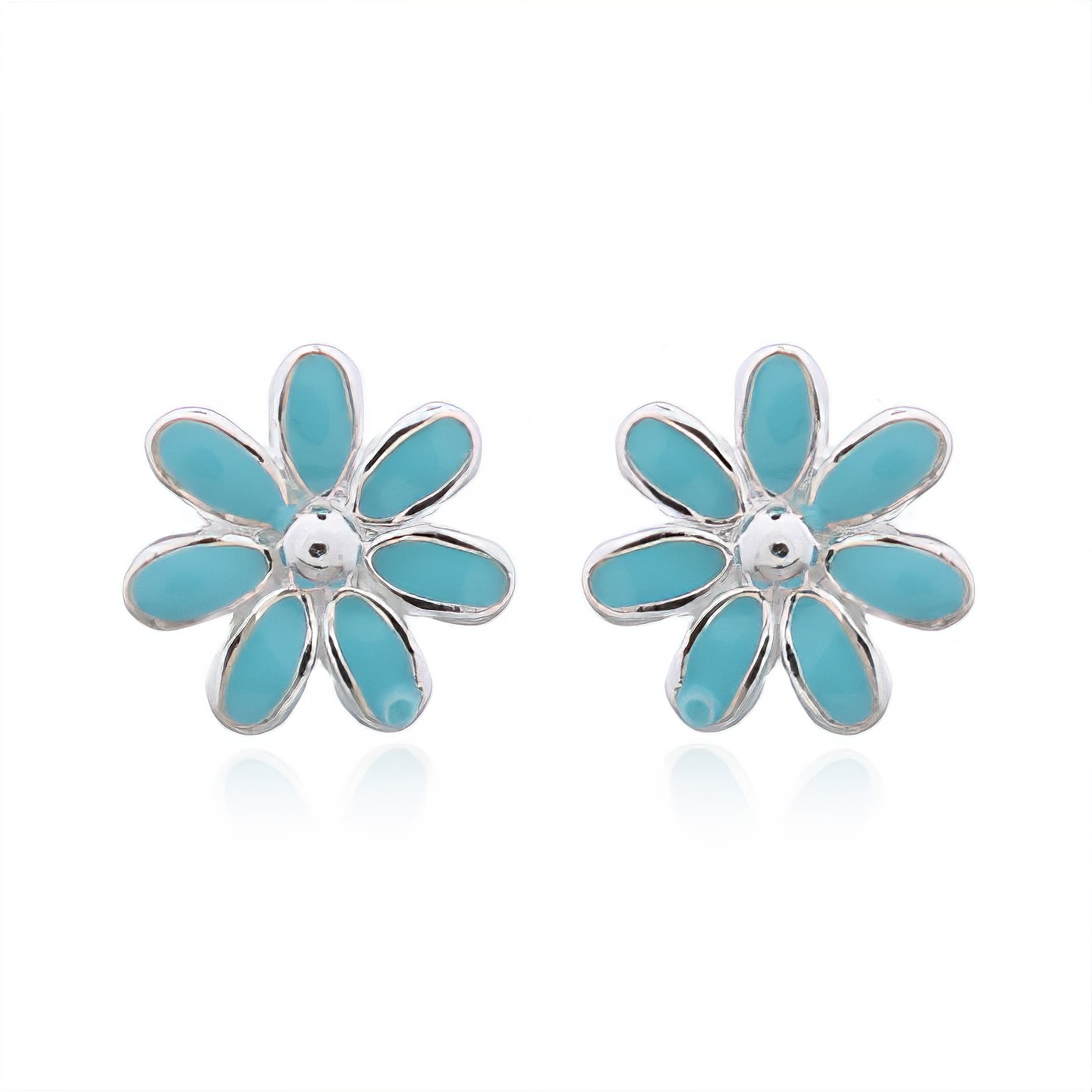 Endearing Blue Enamel Tiny Flower 925 Silver Stud Earrings by BeYindi 