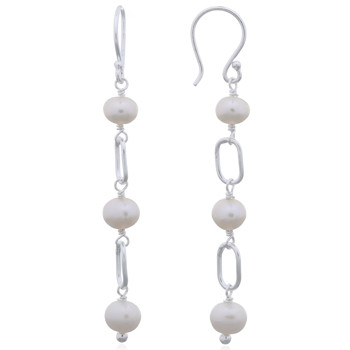 925 Silver Freshwater Pearls on Links Dangle Earrings by BeYindi 