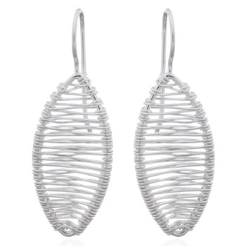 925 Silver Drop Earrings Marquise Shape Interwoven Wire by BeYindi 