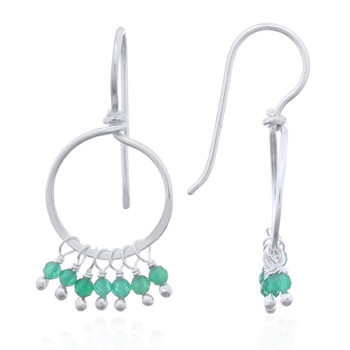 925 Silver Drop Earrings with Dangling Green Agate Beads by BeYindi 