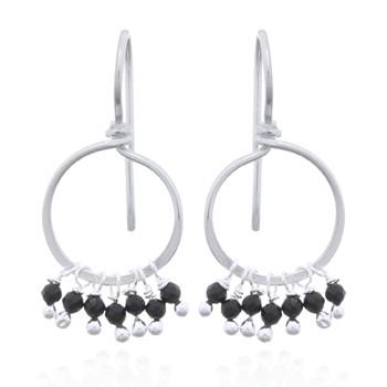 925 Silver Drop Earrings with Dangling Black Agate Beads by BeYindi 