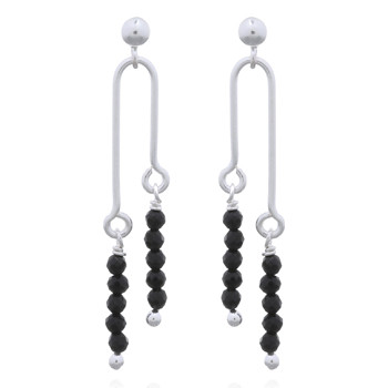 Black Agate Stones U-Shaped 925 Sterling Silver Stud Earrings by BeYindi 